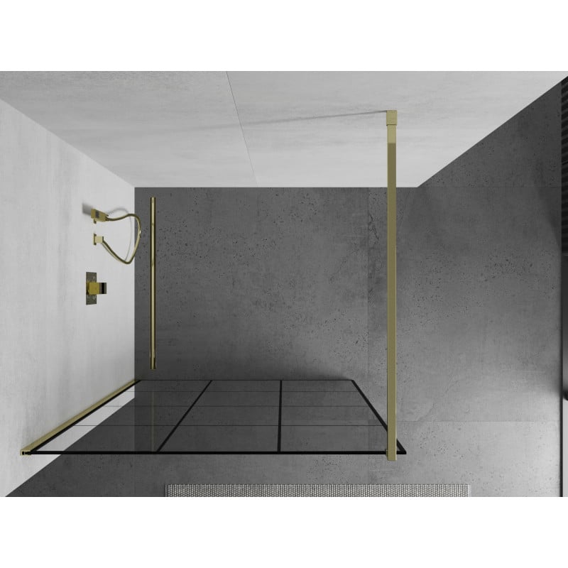 Mexen Kioto ścianka prysznicowa Walk-in 110 x 200 cm, czarna kratka 8 mm, złota - 800-110-101-50-77