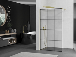 Mexen Kioto ścianka prysznicowa Walk-in 120 x 200 cm, czarna kratka 8 mm, złota - 800-120-101-50-77
