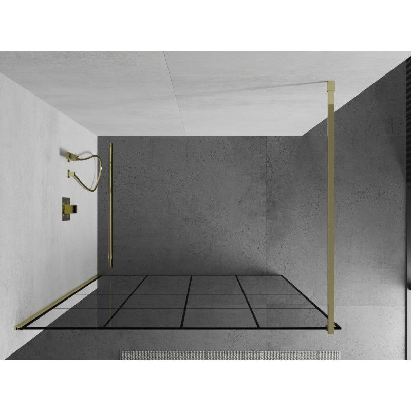 Mexen Kioto ścianka prysznicowa Walk-in 130 x 200 cm, czarna kratka 8 mm, złota - 800-130-101-50-77