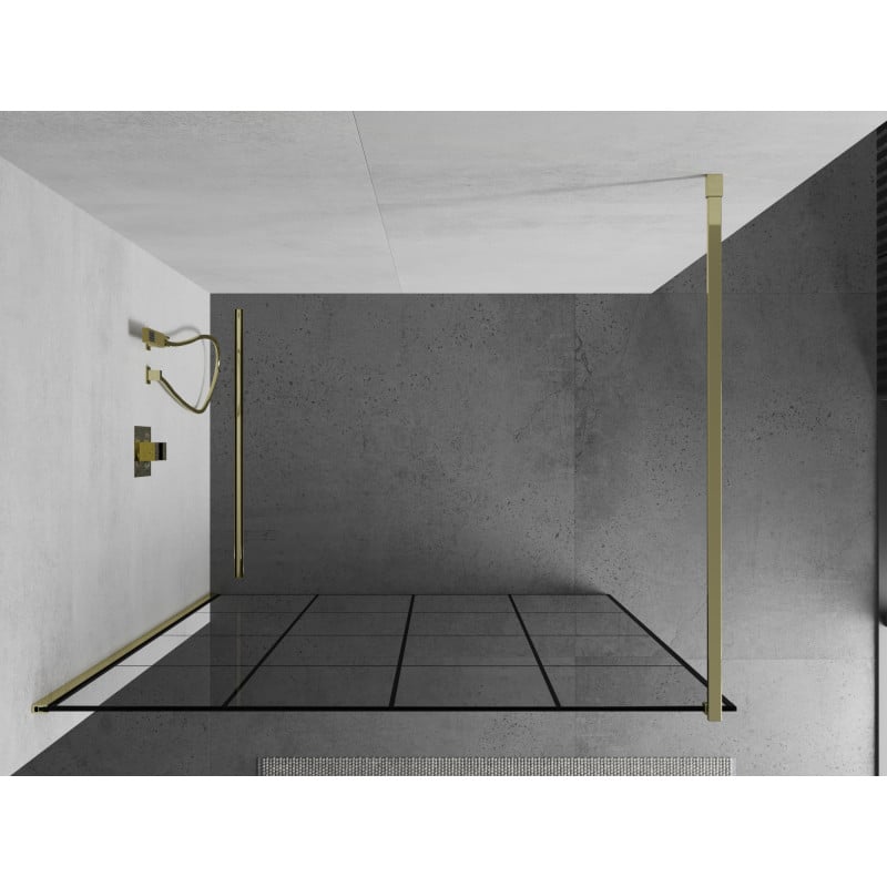 Mexen Kioto ścianka prysznicowa Walk-in 140 x 200 cm, czarna kratka 8 mm, złota - 800-140-101-50-77