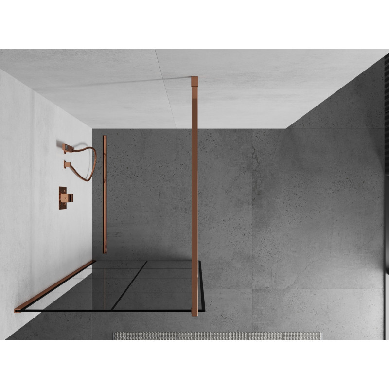 Mexen Kioto ścianka prysznicowa Walk-in 80 x 200 cm, czarna kratka 8 mm, różowe złoto - 800-080-101-60-77