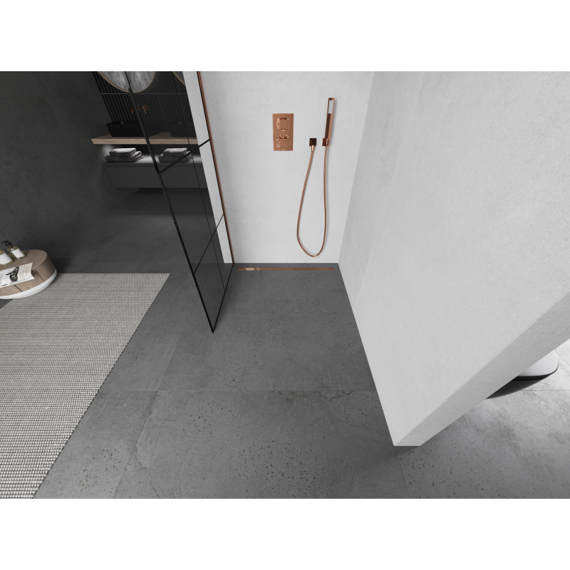 Mexen Kioto ścianka prysznicowa Walk-in 80 x 200 cm, czarna kratka 8 mm, różowe złoto - 800-080-101-60-77