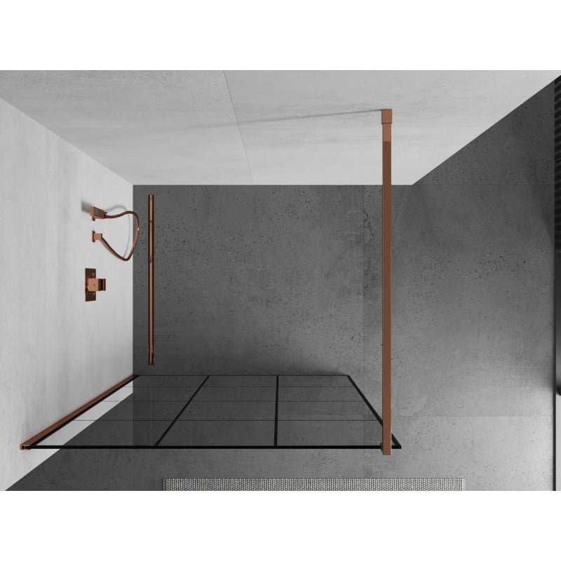 Mexen Kioto ścianka prysznicowa Walk-in 100 x 200 cm, czarna kratka 8 mm, różowe złoto - 800-100-101-60-77