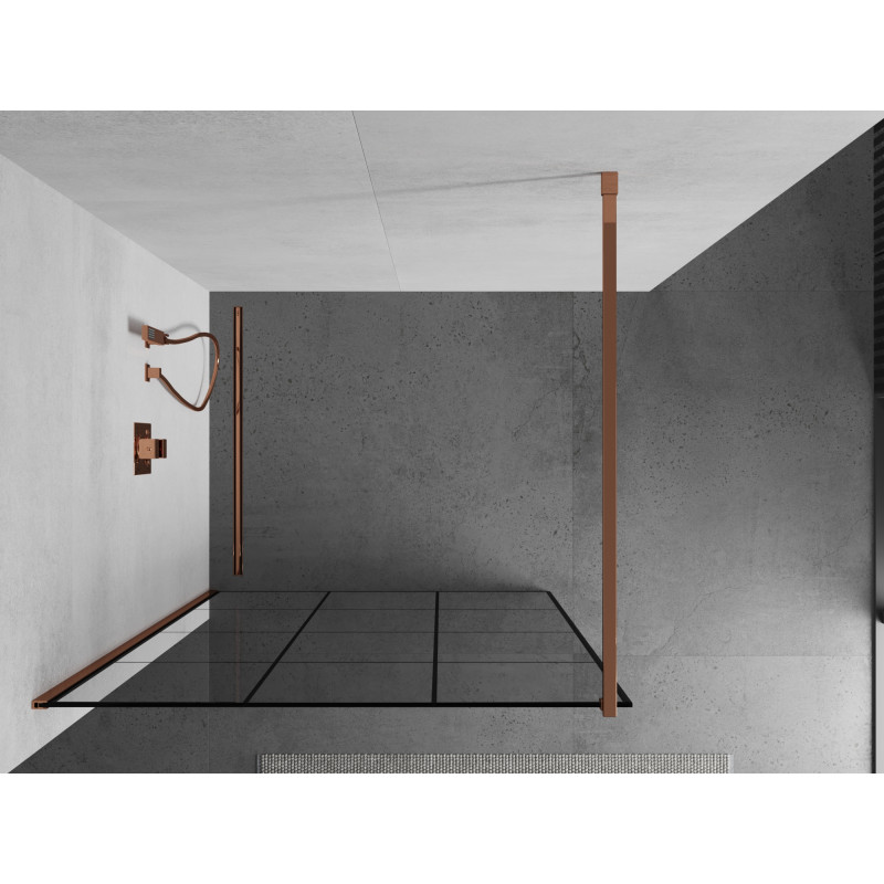 Mexen Kioto ścianka prysznicowa Walk-in 110 x 200 cm, czarna kratka 8 mm, różowe złoto - 800-110-101-60-77