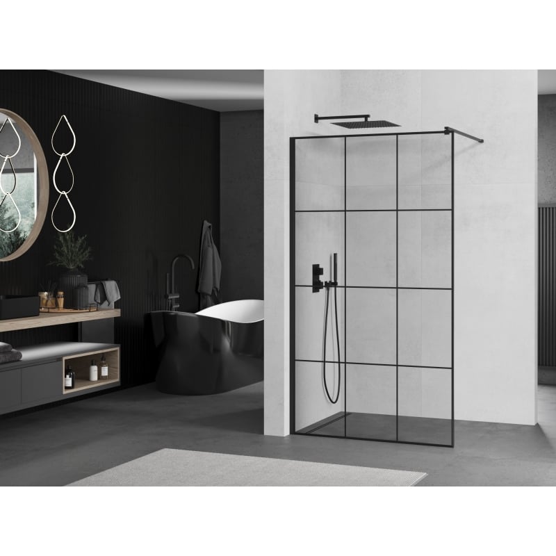 Mexen Kioto ścianka prysznicowa Walk-in 100 x 200 cm, czarna kratka 8 mm, czarna - 800-100-101-70-77