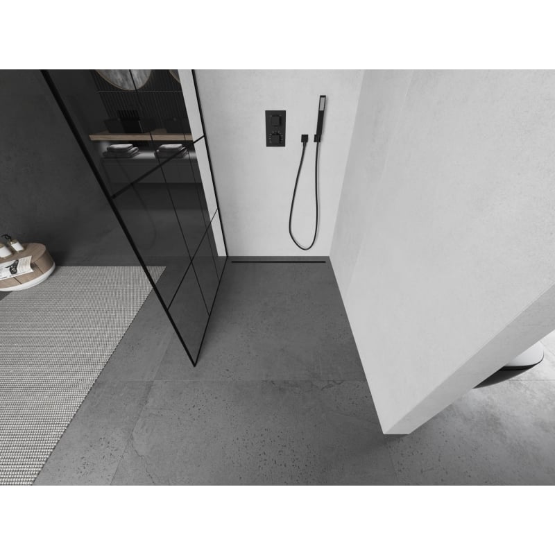 Mexen Kioto ścianka prysznicowa Walk-in 100 x 200 cm, czarna kratka 8 mm, czarna - 800-100-101-70-77