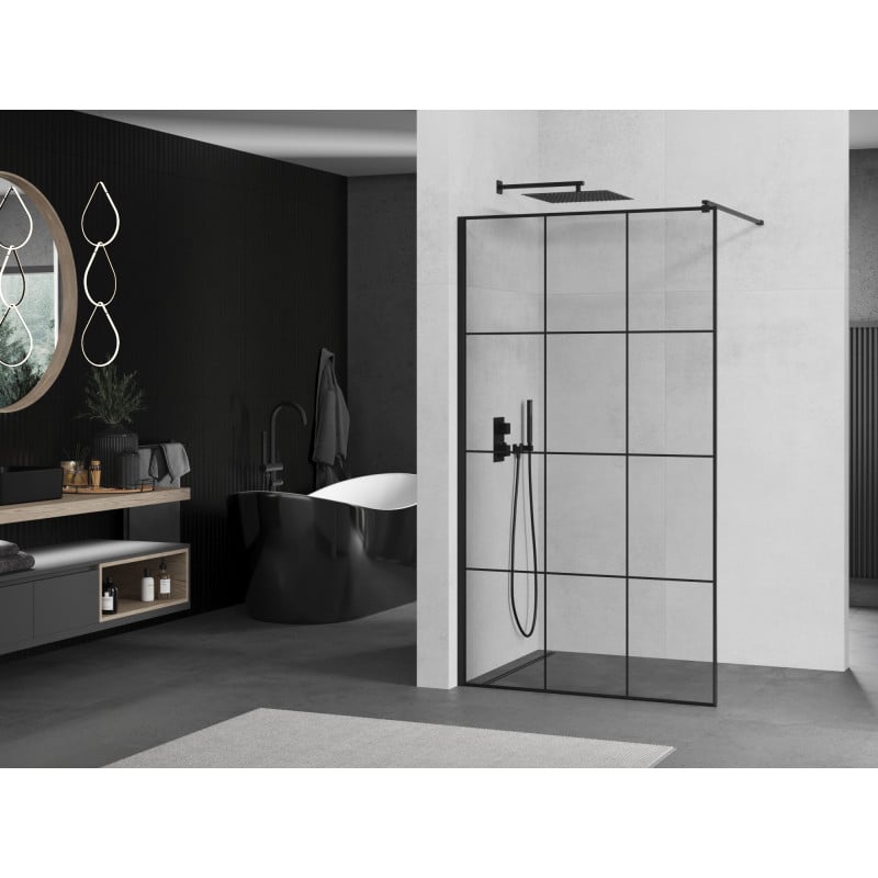 Mexen Kioto ścianka prysznicowa Walk-in 110 x 200 cm, czarna kratka 8 mm, czarna - 800-110-101-70-77