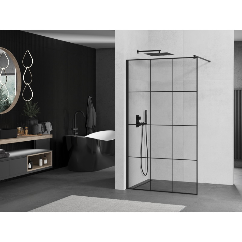 Mexen Kioto ścianka prysznicowa Walk-in 120 x 200 cm, czarna kratka 8 mm, czarna - 800-120-101-70-77