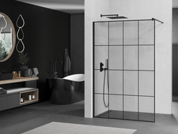 Mexen Kioto ścianka prysznicowa Walk-in 130 x 200 cm, czarna kratka 8 mm, czarna - 800-130-101-70-77