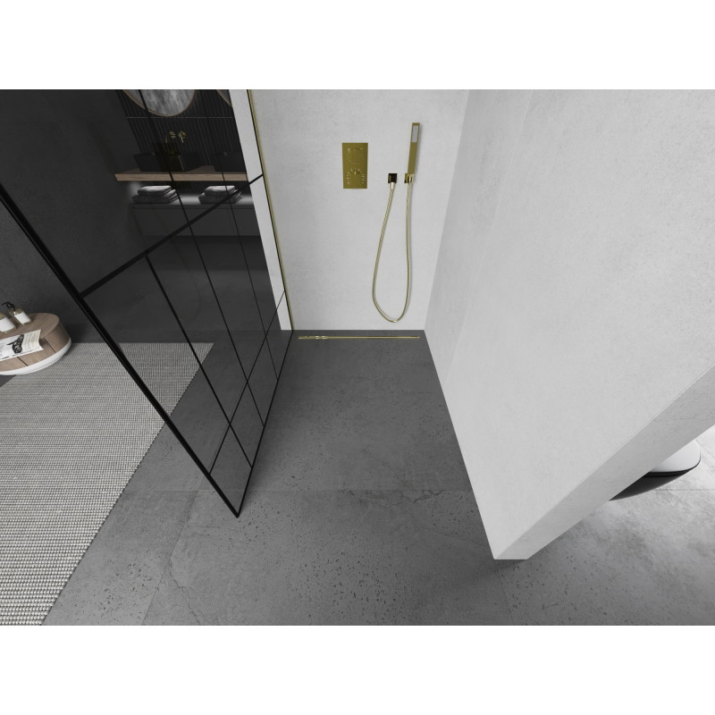 Mexen Kioto ścianka prysznicowa Walk-in 120 x 200 cm, czarny wzór 8 mm, złota - 800-120-101-50-78