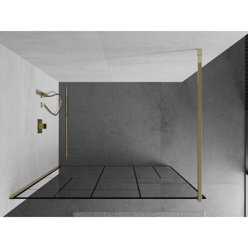 Mexen Kioto ścianka prysznicowa Walk-in 140 x 200 cm, czarny wzór 8 mm, złota - 800-140-101-50-78