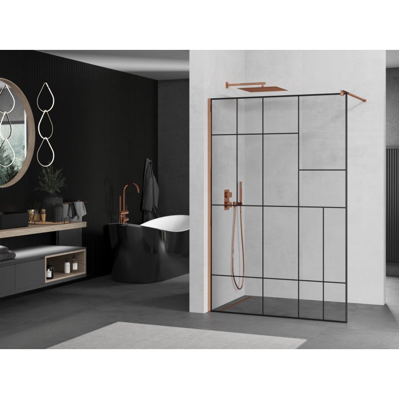 Mexen Kioto ścianka prysznicowa Walk-in 70 x 200 cm, czarny wzór 8 mm, różowe złoto - 800-070-101-60-78
