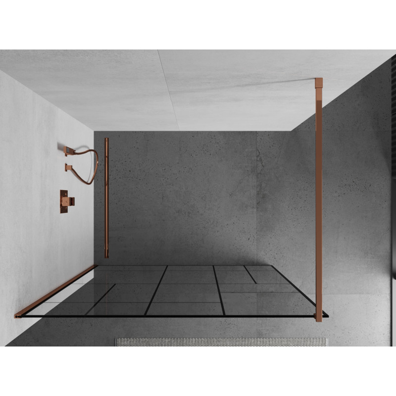 Mexen Kioto ścianka prysznicowa Walk-in 100 x 200 cm, czarny wzór 8 mm, różowe złoto - 800-100-101-60-78