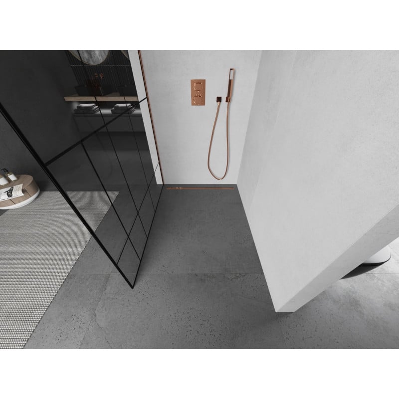 Mexen Kioto ścianka prysznicowa Walk-in 120 x 200 cm, czarny wzór 8 mm, różowe złoto - 800-120-101-60-78
