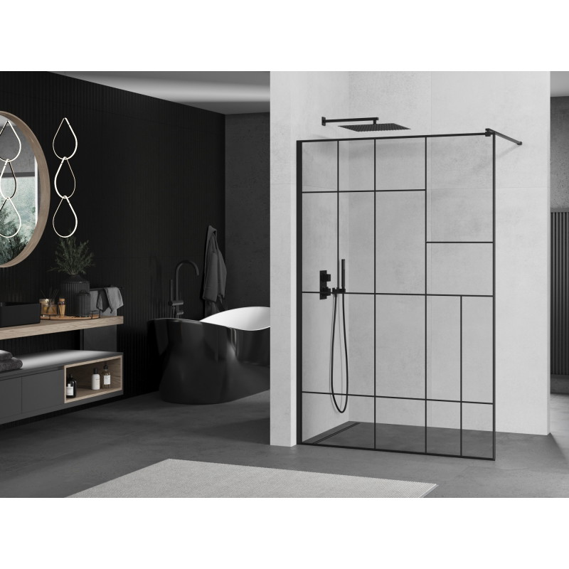 Mexen Kioto ścianka prysznicowa Walk-in 140 x 200 cm, czarny wzór 8 mm, czarna - 800-140-101-70-78