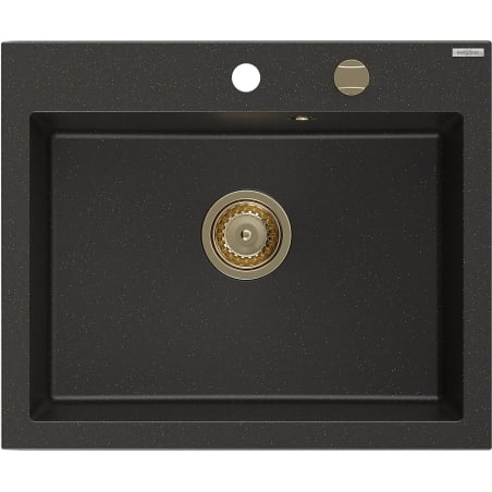 Mexen Elix zlewozmywak granitowy 1-komorowy 600 x 500 mm, czarny/złoty metalik, syfon złoty - 6525601005-75-G