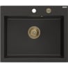 Mexen Elix zlewozmywak granitowy 1-komorowy 600 x 500 mm, czarny/złoty metalik, syfon złoty - 6525601005-75-G