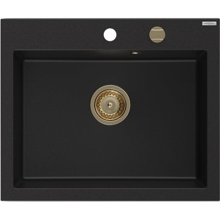 Mexen Elix zlewozmywak granitowy 1-komorowy 600 x 500 mm, czarny, syfon złoty - 6525601005-77-G