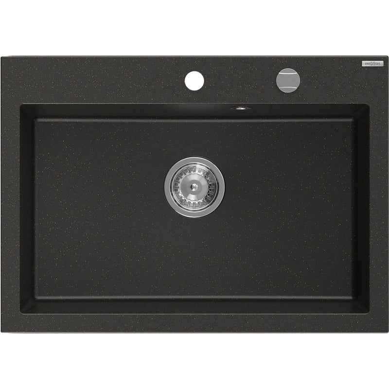 Mexen Elix zlewozmywak granitowy 1-komorowy 700 x 500 mm, czarny/złoty metalik, syfon chrom - 6526701005-75