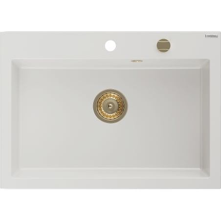 Mexen Elix zlewozmywak granitowy 1-komorowy 700 x 500 mm, biały, syfon złoty - 6526701005-20-G
