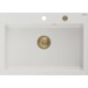 Mexen Elix zlewozmywak granitowy 1-komorowy 700 x 500 mm, biały, syfon złoty - 6526701005-20-G