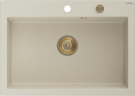 Mexen Elix zlewozmywak granitowy 1-komorowy 700 x 500 mm, beżowy, syfon złoty - 6526701005-69-G