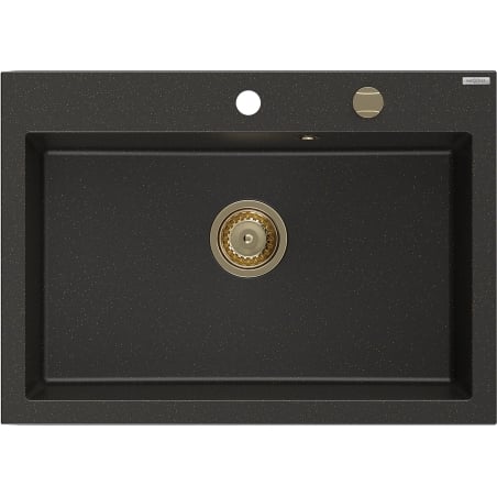 Mexen Elix zlewozmywak granitowy 1-komorowy 700 x 500 mm, czarny/złoty metalik, syfon złoty - 6526701005-75-G