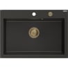 Mexen Elix zlewozmywak granitowy 1-komorowy 700 x 500 mm, czarny/złoty metalik, syfon złoty - 6526701005-75-G