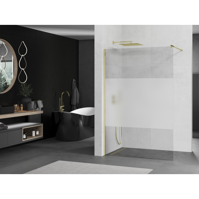 Mexen Kioto ścianka prysznicowa Walk-in 130 x 200 cm, transparent/szron 8 mm, złota - 800-130-101-50-35