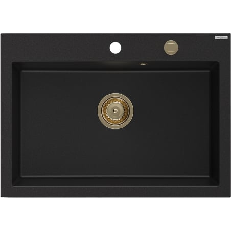 Mexen Elix zlewozmywak granitowy 1-komorowy 700 x 500 mm, czarny, syfon złoty - 6526701005-77-G