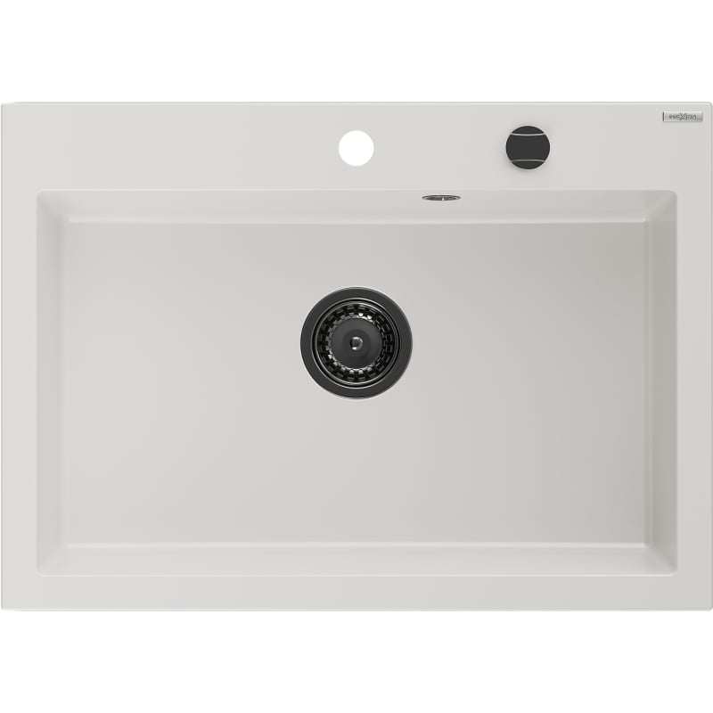 Mexen Elix zlewozmywak granitowy 1-komorowy 700 x 500 mm, biały, syfon czarny - 6526701005-20-B