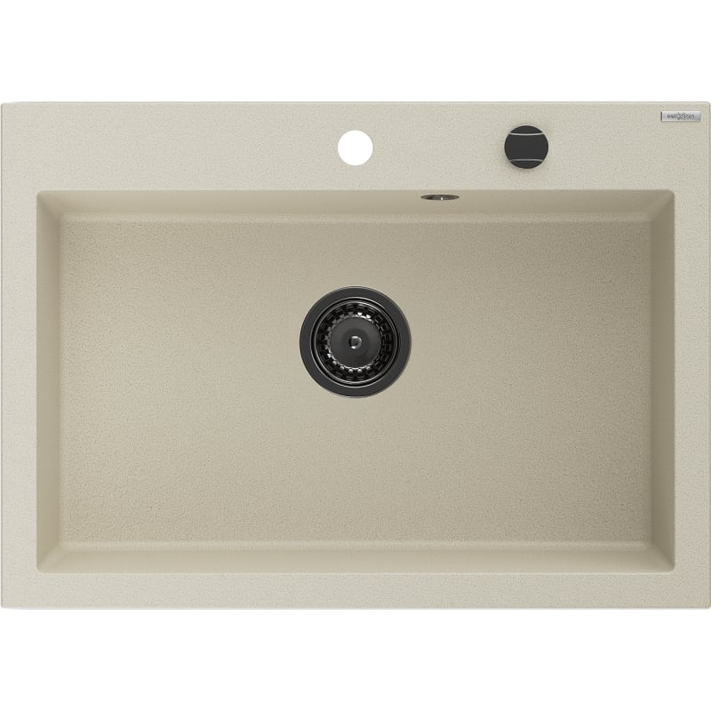 Mexen Elix zlewozmywak granitowy 1-komorowy 700 x 500 mm, beżowy, syfon czarny - 6526701005-69-B