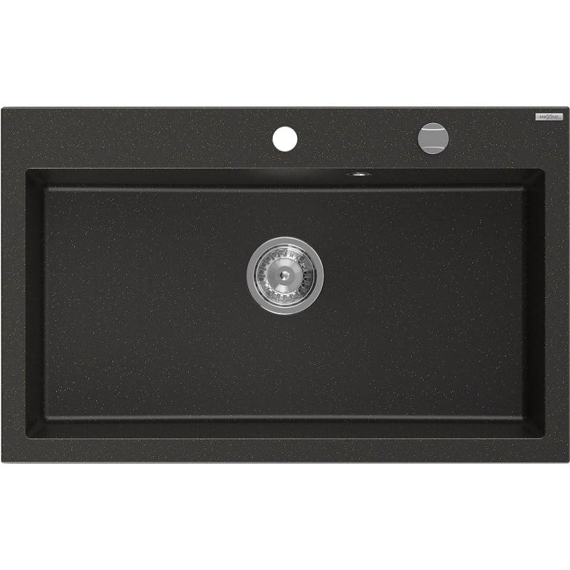 Mexen Elix zlewozmywak granitowy 1-komorowy 800 x 500 mm, czarny/złoty metalik, syfon chrom - 6527801005-75