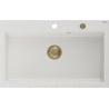 Mexen Elix zlewozmywak granitowy 1-komorowy 800 x 500 mm, biały, syfon złoty - 6527801005-20-G