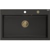 Mexen Elix zlewozmywak granitowy 1-komorowy 800 x 500 mm, czarny/złoty metalik, syfon złoty - 6527801005-75-G