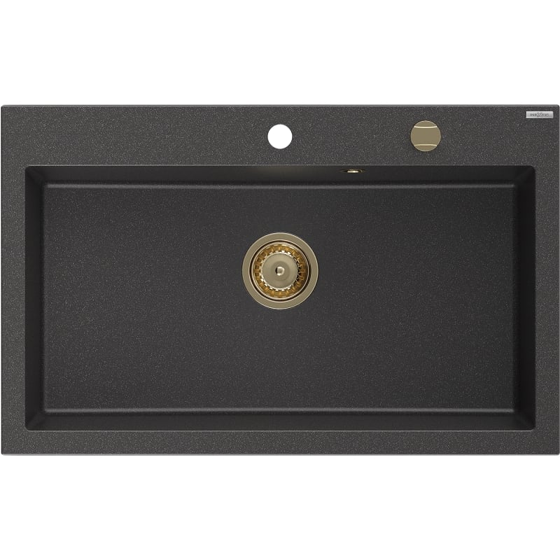 Mexen Elix zlewozmywak granitowy 1-komorowy 800 x 500 mm, czarny nakrapiany, syfon złoty - 6527801005-76-G