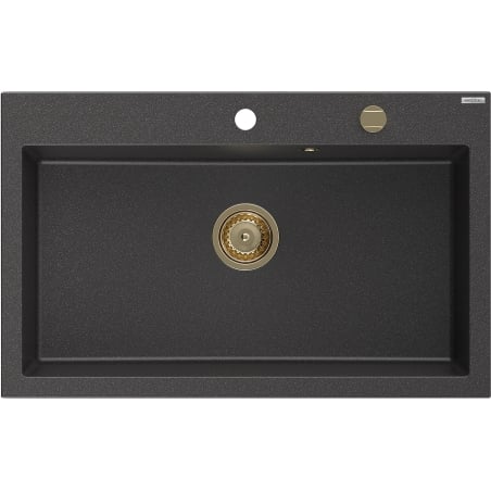 Mexen Elix zlewozmywak granitowy 1-komorowy 800 x 500 mm, czarny nakrapiany, syfon złoty - 6527801005-76-G