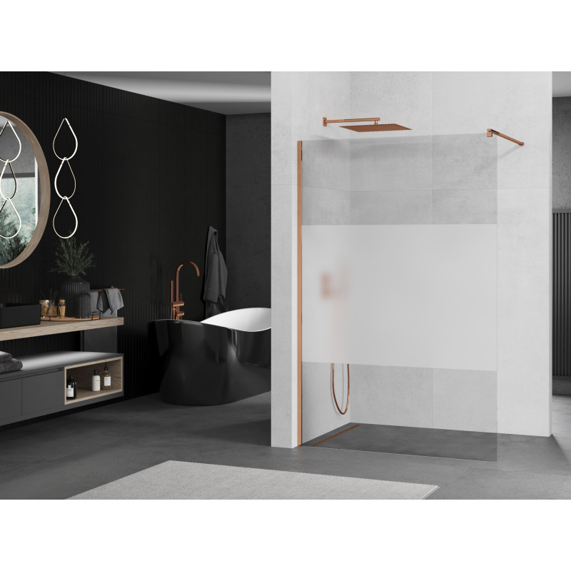 Mexen Kioto ścianka prysznicowa Walk-in 140 x 200 cm, transparent/szron 8 mm, różowe złoto - 800-140-101-60-35