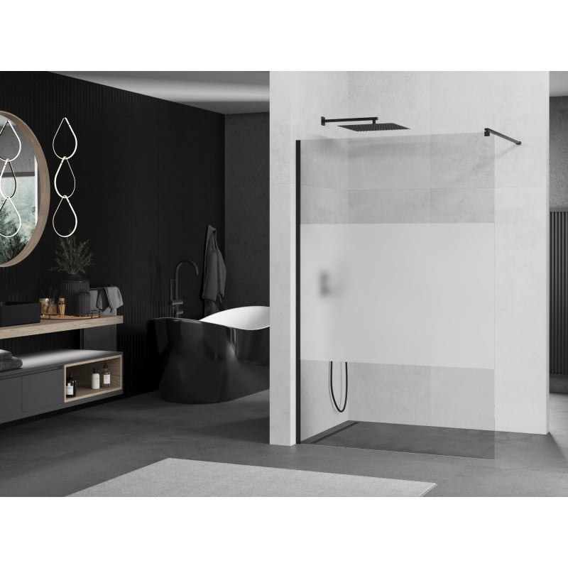 Mexen Kioto ścianka prysznicowa Walk-in 130 x 200 cm, transparent/szron 8 mm, czarna - 800-130-101-70-35