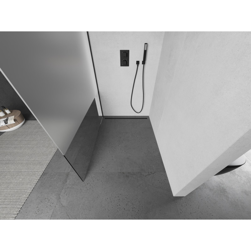 Mexen Kioto ścianka prysznicowa Walk-in 130 x 200 cm, transparent/szron 8 mm, czarna - 800-130-101-70-35