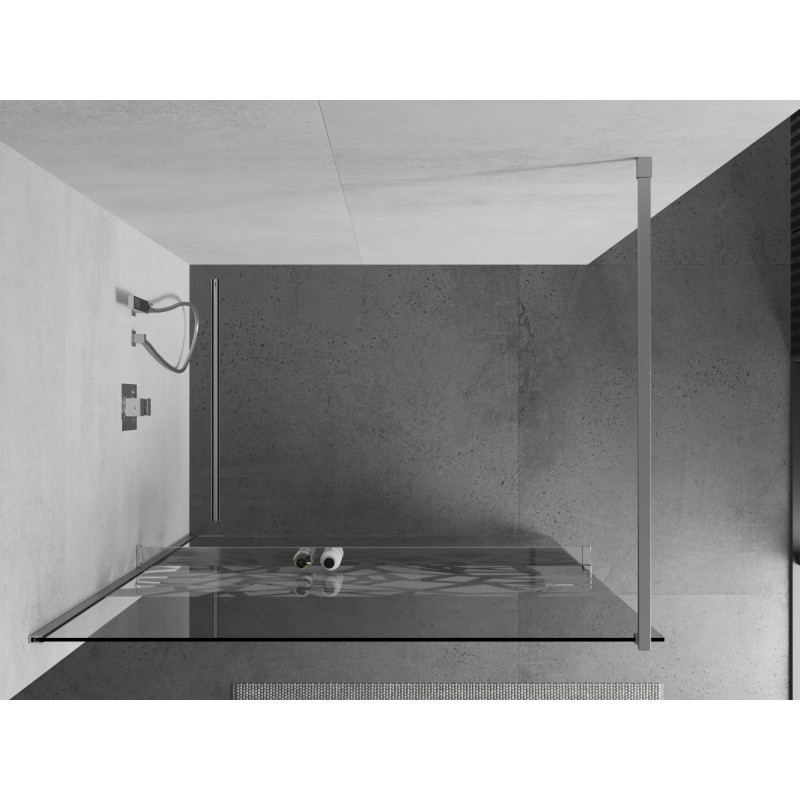Mexen Kioto+ ścianka prysznicowa z półką Walk-in 120 x 200 cm, biały wzór, chrom - 800-120-121-01-85