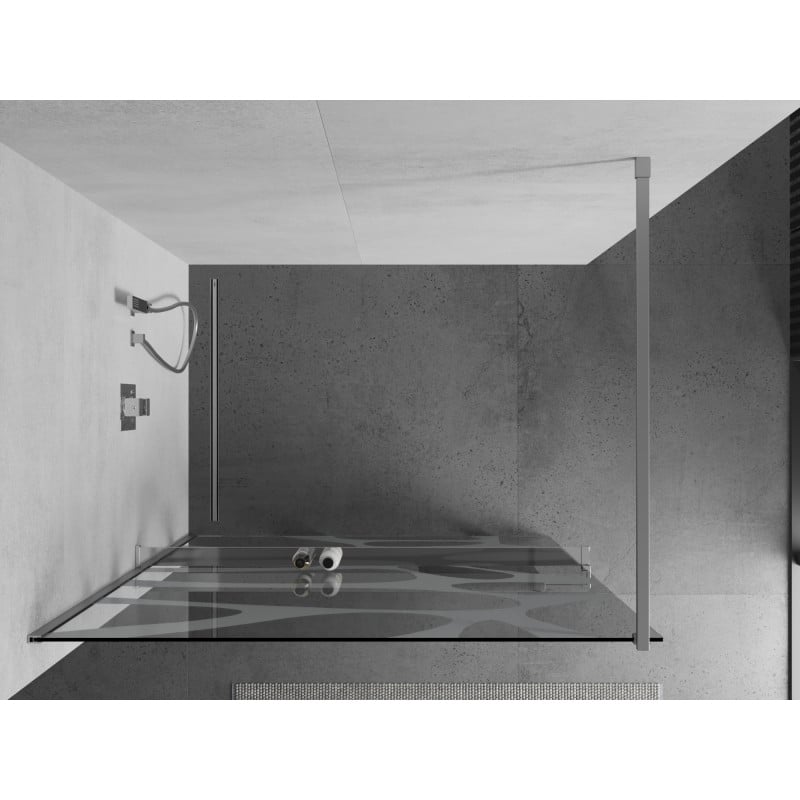 Mexen Kioto+ ścianka prysznicowa z półką Walk-in 120 x 200 cm, biała fala, chrom - 800-120-121-01-97