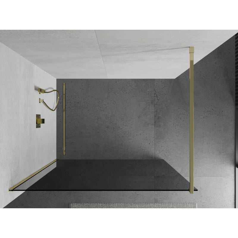 Mexen Kioto ścianka prysznicowa Walk-in 130 x 200 cm, grafit 8 mm, złota - 800-130-101-50-40