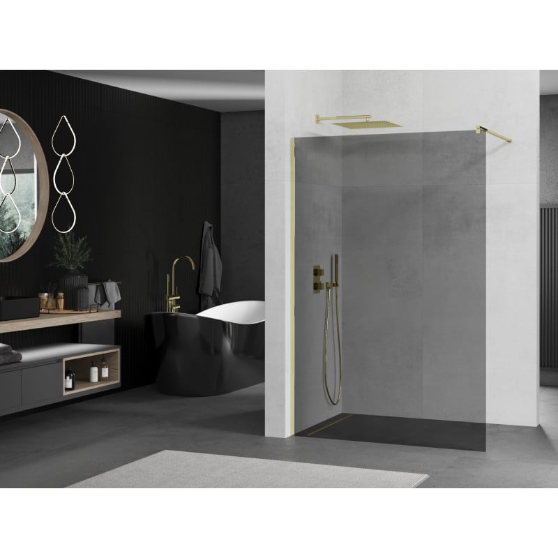 Mexen Kioto ścianka prysznicowa Walk-in 140 x 200 cm, grafit 8 mm, złota - 800-140-101-50-40