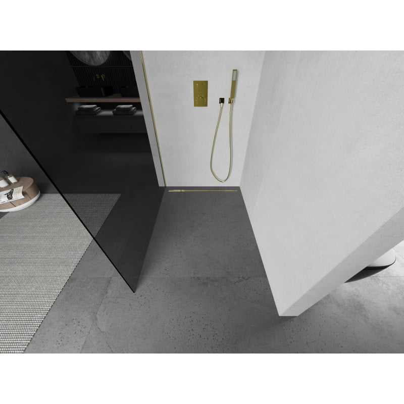 Mexen Kioto ścianka prysznicowa Walk-in 140 x 200 cm, grafit 8 mm, złota - 800-140-101-50-40