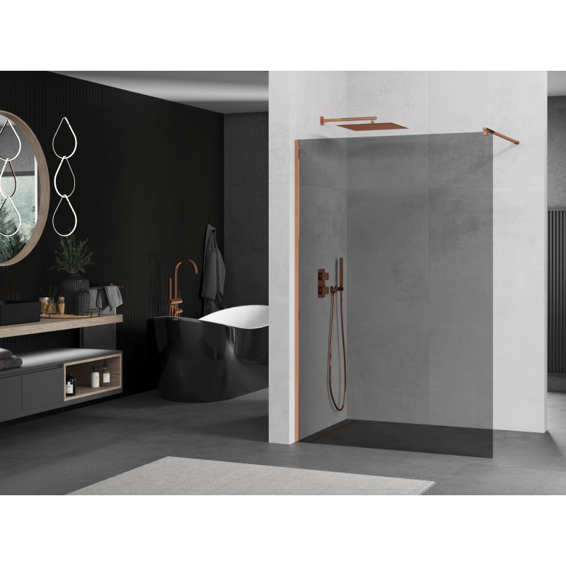Mexen Kioto ścianka prysznicowa Walk-in 130 x 200 cm, grafit 8 mm, różowe złoto - 800-130-101-60-40