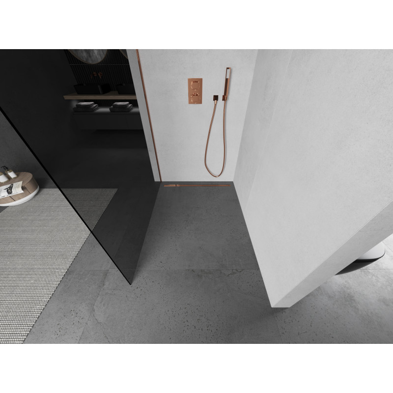 Mexen Kioto ścianka prysznicowa Walk-in 130 x 200 cm, grafit 8 mm, różowe złoto - 800-130-101-60-40