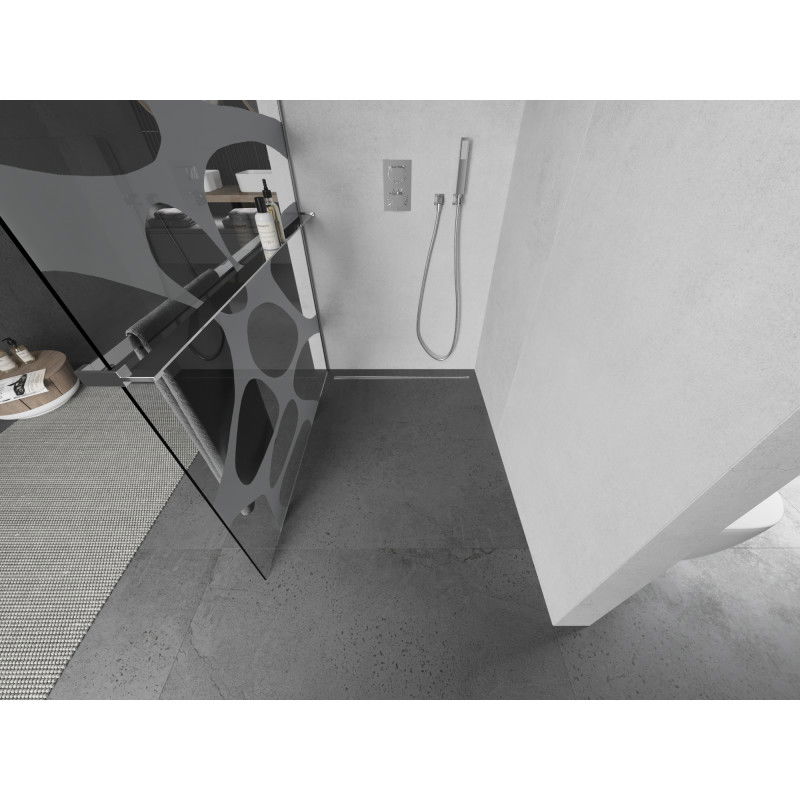 Mexen Kioto+ ścianka prysznicowa z półką Walk-in 140 x 200 cm, biała fala, chrom - 800-140-121-01-97