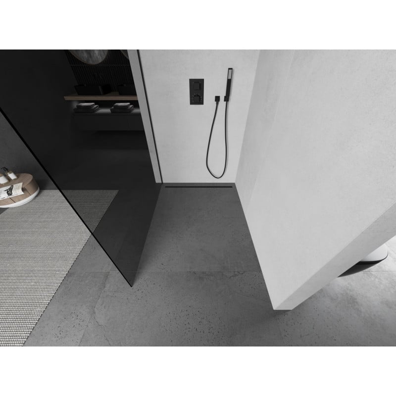 Mexen Kioto ścianka prysznicowa Walk-in 140 x 200 cm, grafit 8 mm, czarna - 800-140-101-70-40