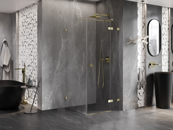 Mexen Lunar T kabina prysznicowa uchylna prawa 120 x 120 cm, transparent, złota - 834T-120-120-50-00-P